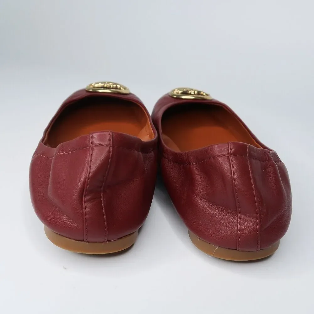 Coach‎ Burgundy Leather Ballet Flats Horse and Carriage Logo Medallion 7B